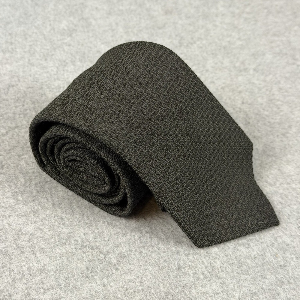 Hickey Freeman 100% Silk Tie Olive Charcoal Textured Handmade USA 58x3.6"